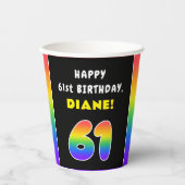 61ste verjaardag: kleurrijke regenboog # 61, Naam Papieren Bekers (Voorkant)