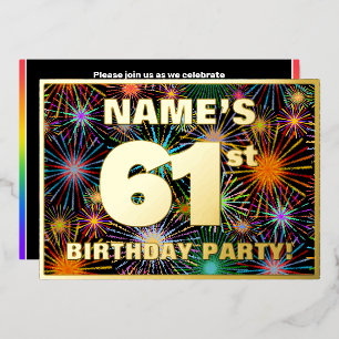 61ste verjaardag van de Vreugde — Fun, kleurrijke  Folie Uitnodiging