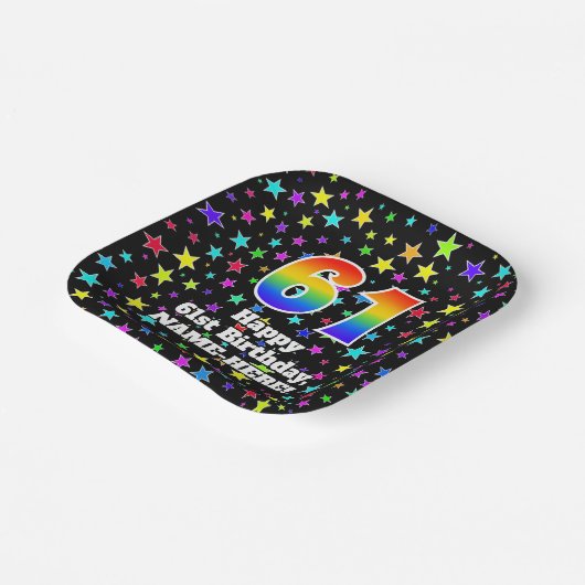 61ste verjaardag: vun stars patroon en regenboog " papieren bordje (Gebogen)