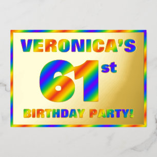 61ste verjaardagsfeest — Leuke, regenboogspectrum  Folie Uitnodiging
