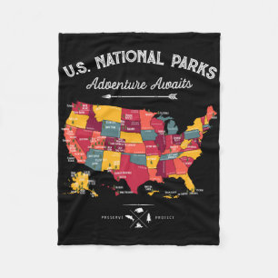 62 Nationale Parken Kaart Cadeaus Us Park Vintage  Fleece Deken