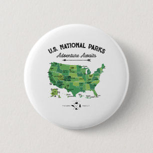 62 Nationale Parken Kaart Us Park Vintage Camping Ronde Button 5,7 Cm