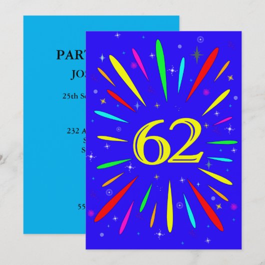 62e anniversaire Fête Invitation Explosion (Devant / Derrière)