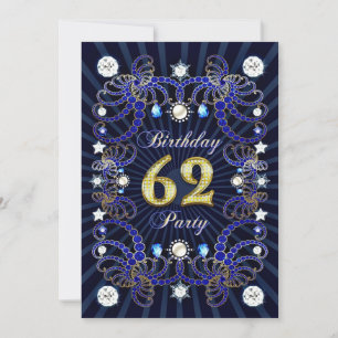 62e anniversaire invitation de fête avec des masse