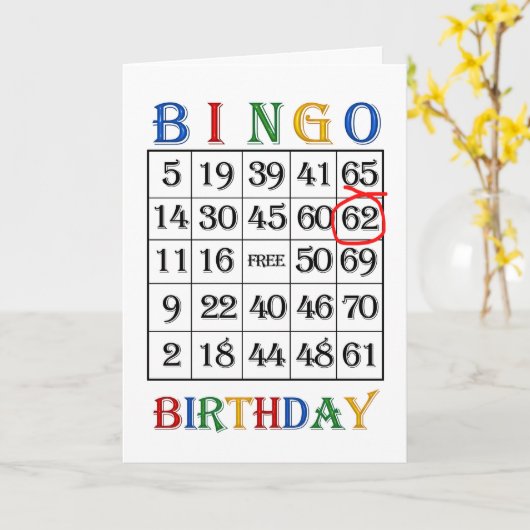 62e carte Bingo anniversaire (Fleur jaune)