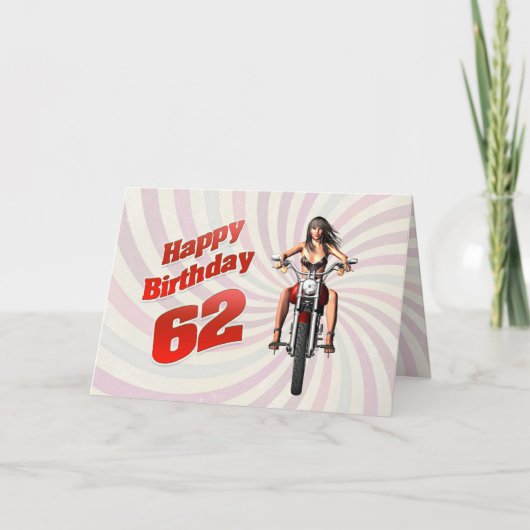 62e carte d'anniversaire avec une fille de moto (Devant)