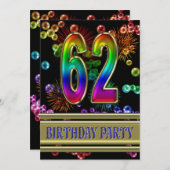 62e fête d'anniversaire Invitation avec bulles (Devant / Derrière)
