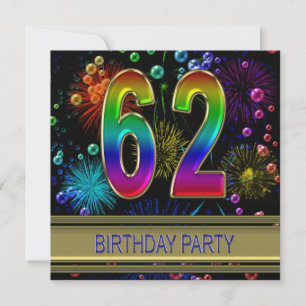 62e fête d'anniversaire Invitation avec bulles