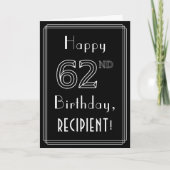 62e verjaardag: Art Deco Style # 62 en aangepaste  Kaart (Voorkant)