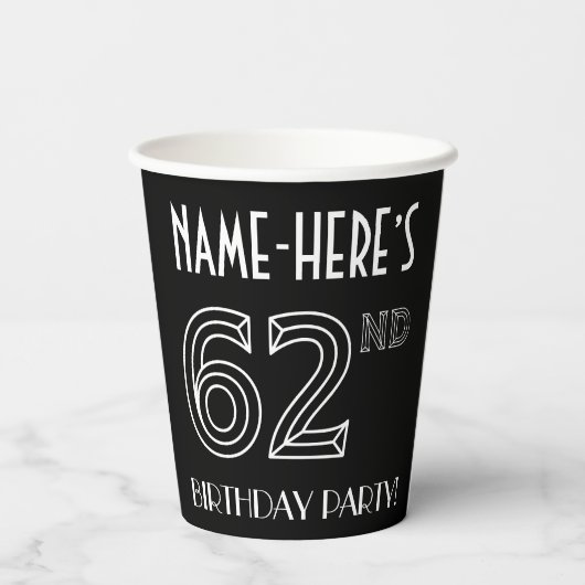 62e verjaardag: Art Deco Style + aangepaste naam Papieren Bekers (Achterkant)