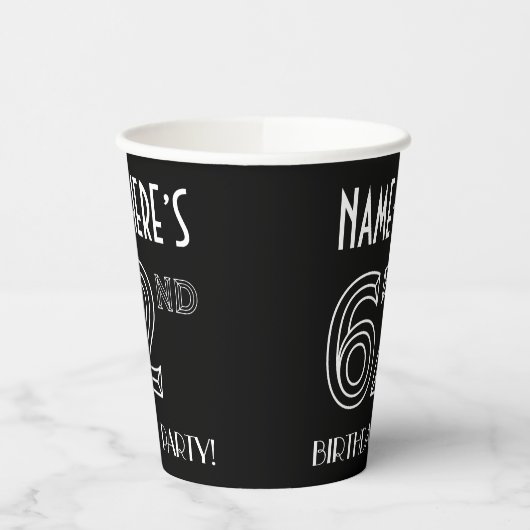 62e verjaardag: Art Deco Style + aangepaste naam Papieren Bekers (Links)