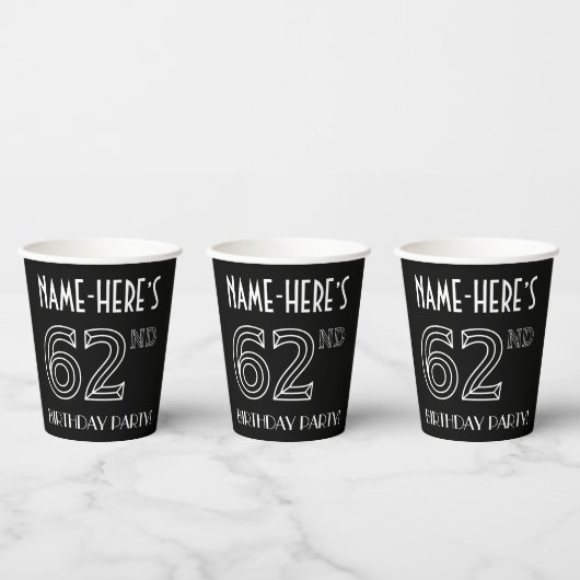 62e verjaardag: Art Deco Style + aangepaste naam Papieren Bekers (Multi)