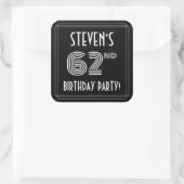 62e verjaardag: Art Deco Style en aangepaste naam Vierkante Sticker (Tas)
