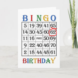 62e verjaardag Bingo kaart