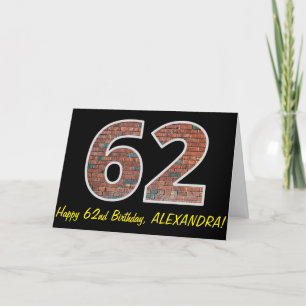 62e verjaardag - Brick Wall Pattern "62" met naam Kaart