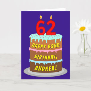 62e verjaardag: Fun Cake and Candles + Custom Name Kaart