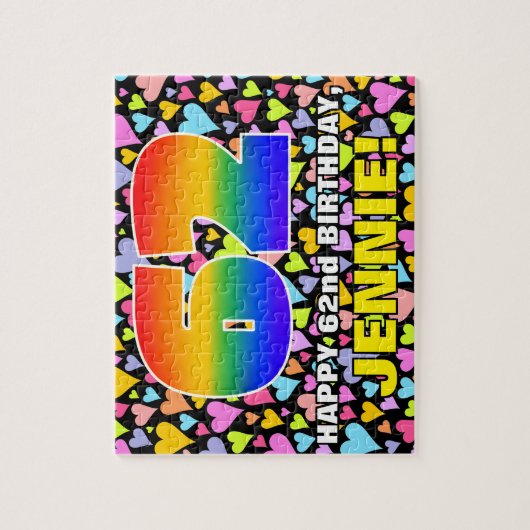 62e verjaardag - Fun, liefhebbende hartvormen + "6 Legpuzzel (Verticaal)