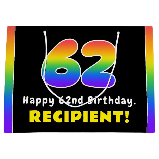 62e verjaardag: kleurrijke regenboog # 62, Naam va Groot Cadeauzakje (Voorkant)