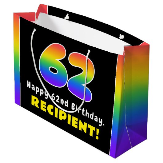 62e verjaardag: kleurrijke regenboog # 62, Naam va Groot Cadeauzakje (Achterkant Gekanteld)