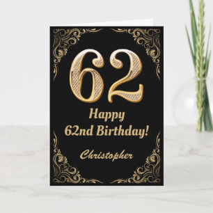62e verjaardag Lijst zwart-wit en goudglitter Kaart