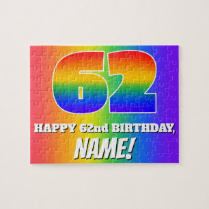 62e verjaardag — Meerkleurig regenboogpatroon "62" Legpuzzel
