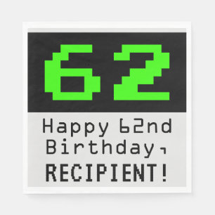62e verjaardag - Nerdy / Geeky Style "62" & naam Servet