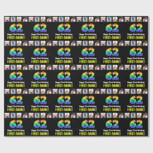 62e verjaardag: Regenboog "62"; Aangepaste foto's  Cadeaupapier