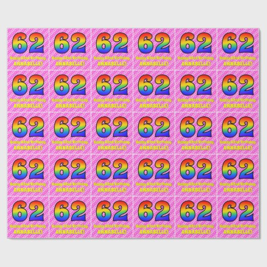 62e verjaardag: roze strepen & harten, regenboog # cadeaupapier (Vlak)