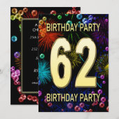 62e verjaardag Uitnodiging vuurwerk bellen (Voorkant / Achterkant)