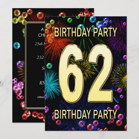 62e verjaardag Uitnodiging vuurwerk bellen (Voorkant / Achterkant)