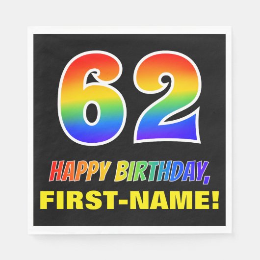 62e verjaardag: Vet, Vun, Eenvoudig, Regenboog 62 Servet (Voorkant)