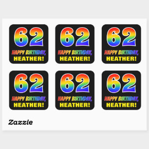 62e verjaardag: Vet, Vun, Eenvoudig, Regenboog 62 Vierkante Sticker