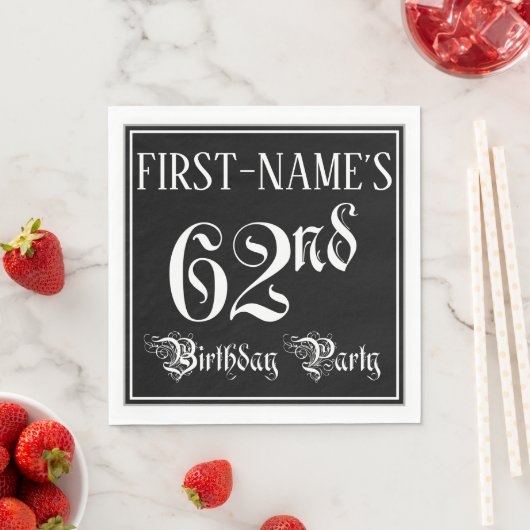 62nd Birthday Party — Fancy Script + Custom Name Servet (Insitu)