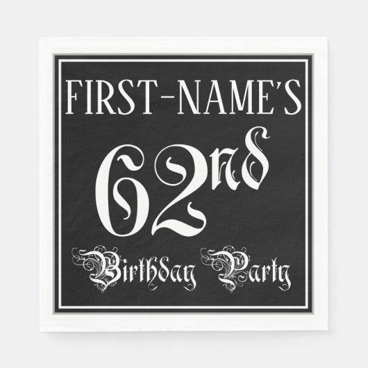 62nd Birthday Party — Fancy Script + Custom Name Servet (Voorkant)
