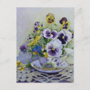 6300 Pansies in het Briefkaart Teacup