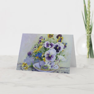 6300 Pansies in Teacup Birthday Card Kaart