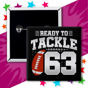 63 Jaar Oud Tackle Football Party 63e Verjaardag Vierkante Button 5,1 Cm