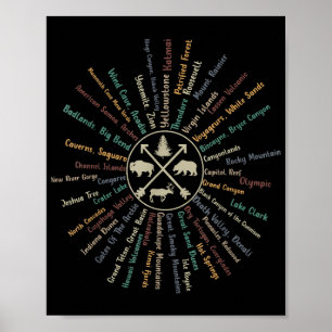 63 National Parks Map geeft US Park  Campin Poster