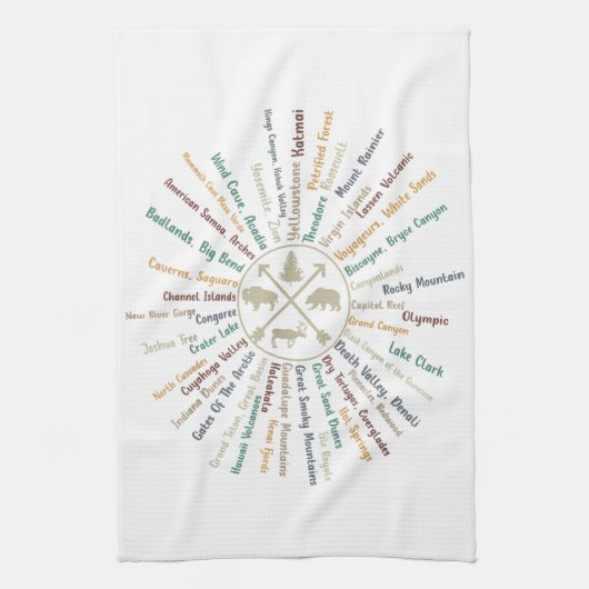 63 National Parks Map geeft US Park Campin Theedoek (Verticaal)