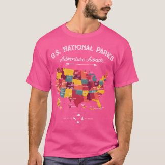 63 National Parks Map US Park Retro  Campin T-shirt