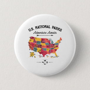 63 Nationale Parken Kaart Us Park Retro Vintage Ca Ronde Button 5,7 Cm