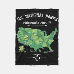 63 Nationale Parken Kaart Us Park Retro Vintage Ka Fleece Deken