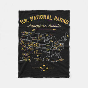 63 Nationale Parken Kaart Us Park Retro Vintage Ka Fleece Deken