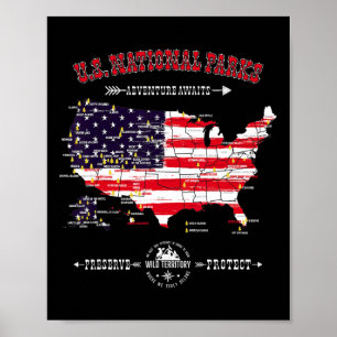 63 Nationale Parken Kaart - Vintage Amerikaanse Vl Poster