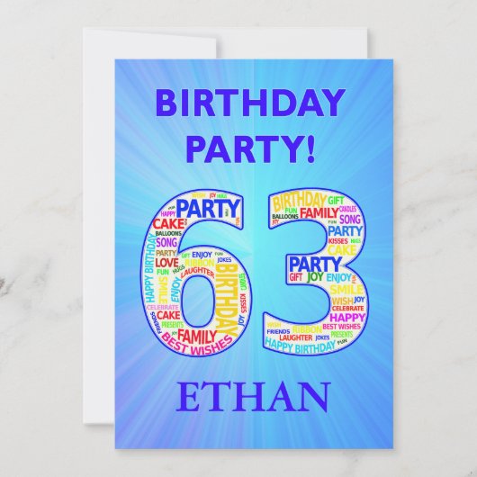 63e anniversaire Invitation de fête Ajouter un nom (Devant)