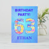 63e anniversaire Invitation de fête Ajouter un nom (Debout devant)