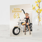 63e carte d'anniversaire avec une fille de moto (Fleur jaune)
