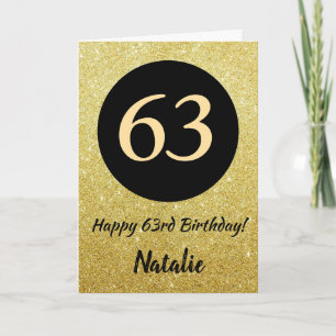 63e Happy Birthday Zwart en Goud Glitter Kaart