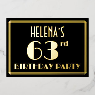 63e verjaardag: Art Deco Kijk "63", met naam Folie Uitnodiging