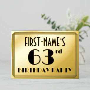 63e verjaardag — Art Deco look "63" + Naam Folie Uitnodiging